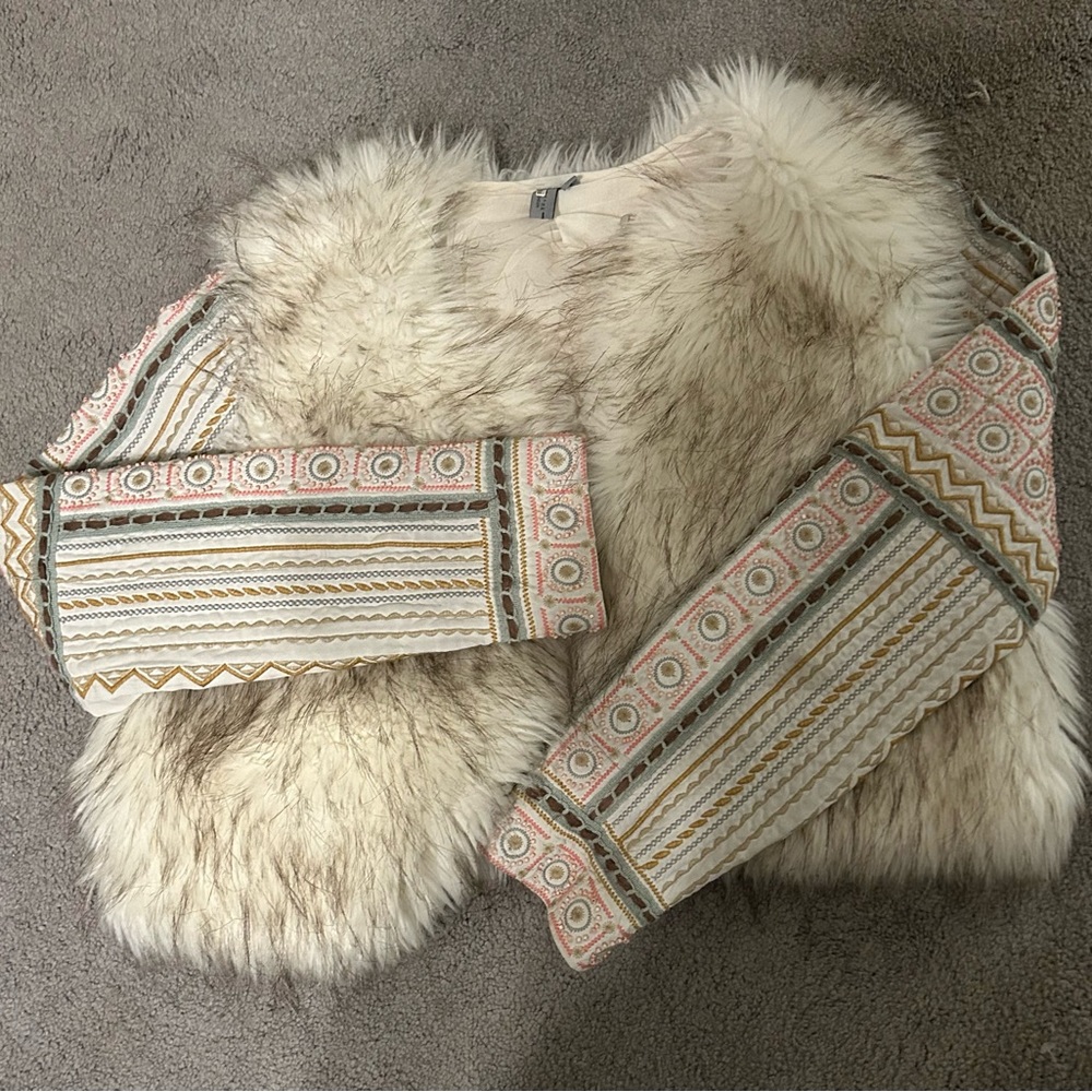Eliza embroidered faux fur jacket